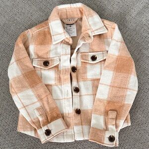 Toddler Plaid Jean Jacket in Cream and Tan